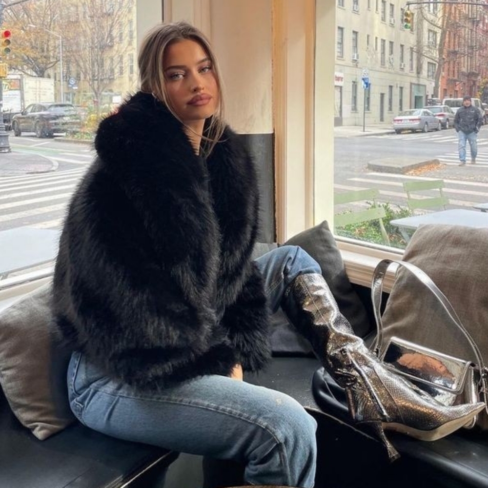 Fashion Shawl Collar Faux Fox Fur Coat Women